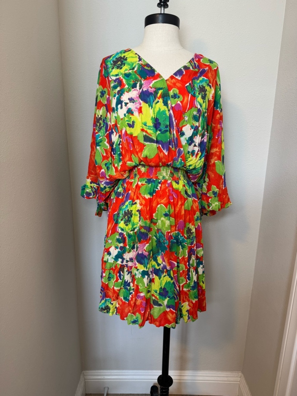 Easel Bright Multicolor Floral V-Neck Mini Dress NWT